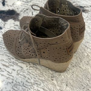 Toms Brown Perforated Espadrille Wedge Heels